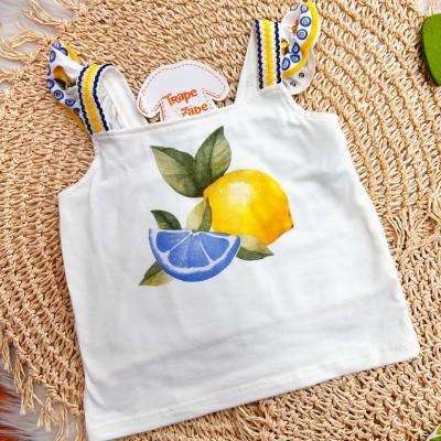 Conj. Regata e Short Saias Limões - Off White e Amarelo